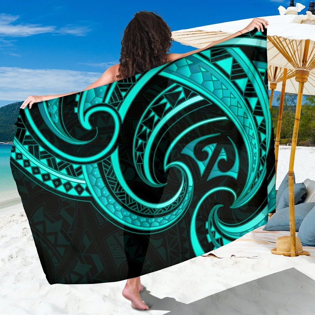 New Zealand Maori Mangopare Sarong Polynesian Turquoise Beach Wrap Pareo Custom Design - main view