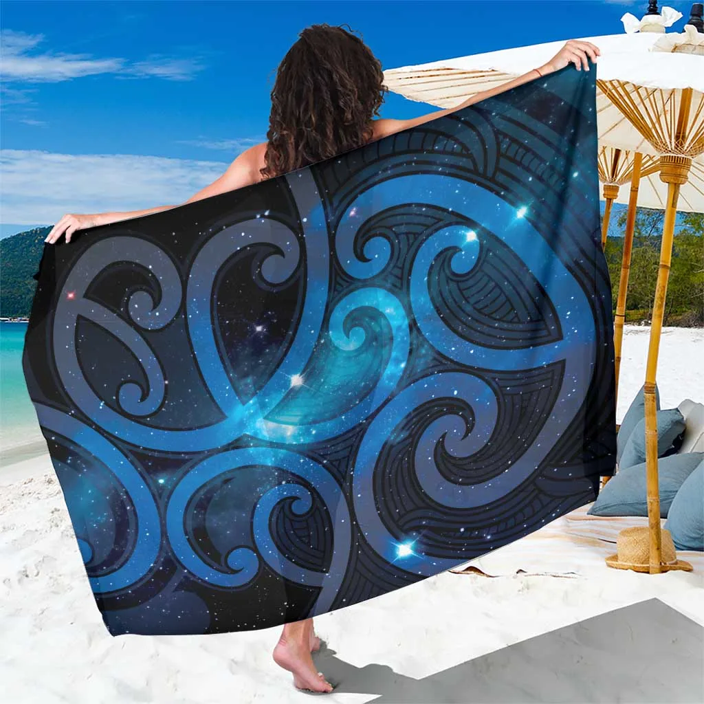 Black Maori Matariki Galaxy Kowhaiwhai Print Sarong South Pacific Cultural Beach Cover Up Wholesale Pareo - main view