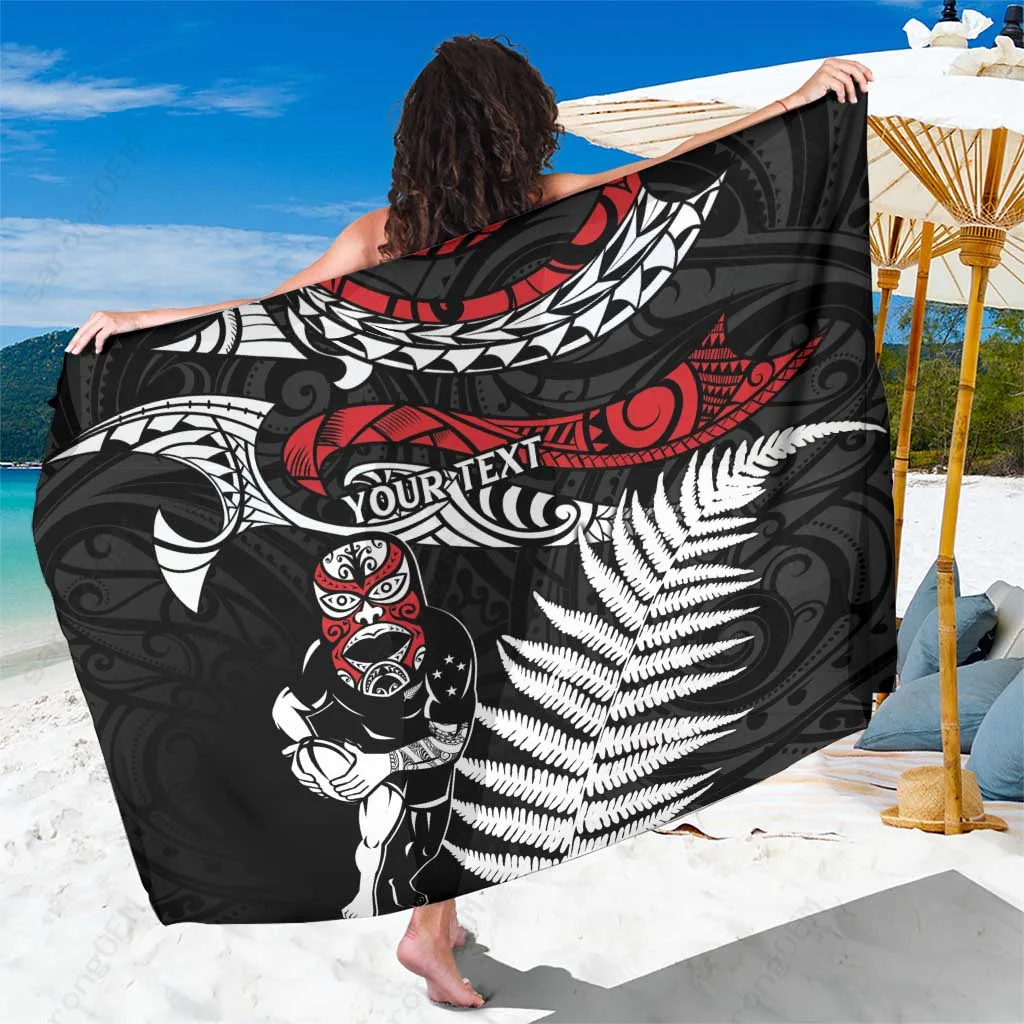 Silver Grey Maori Silver Fern Tribal Print Sarong Polynesian Beach Wrap Resort Cover Up Wholesale Pareo - main view