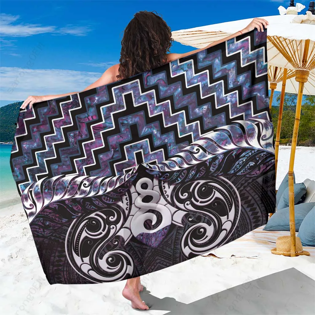Purple Poutama Pikorua Maori Shell Print Sarong Polynesian Beach Wrap Wholesale Pareo - related