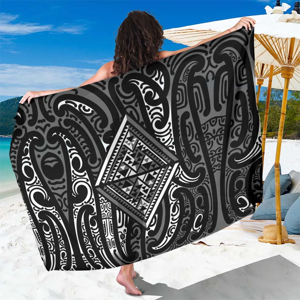 Black Maori Taniko Kowhaiwhai Puhoro Print Sarong South Pacific Tribal Beach Wrap Wholesale Pareo - main view