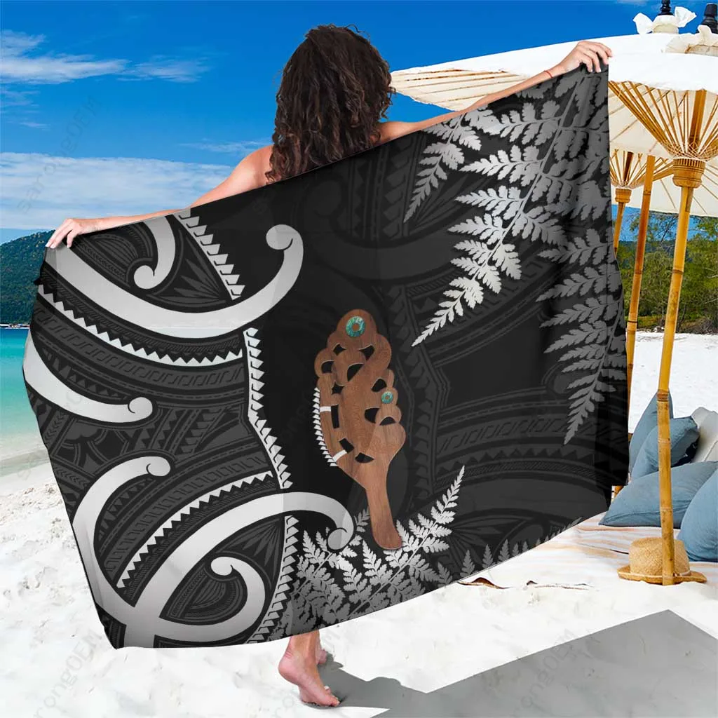 Silver Fern Maori Pattern Print Viscose Sarong Beach Wrap South Pacific Resort Cover Up Wholesale Pareo - main view