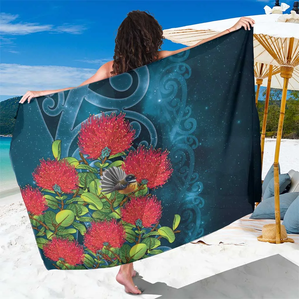Red Matariki Piwakawaka Maori Koru Pohutukawa Floral Print Sarong South Pacific Beach Wrap Wholesale Pareo - main view