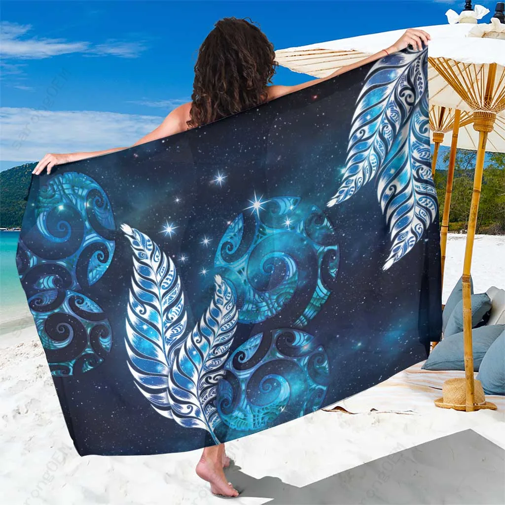 Silver New Zealand Matariki Koru Silver Fern Print Sarong Maori Culture Beach Wrap Wholesale Pareo - main view