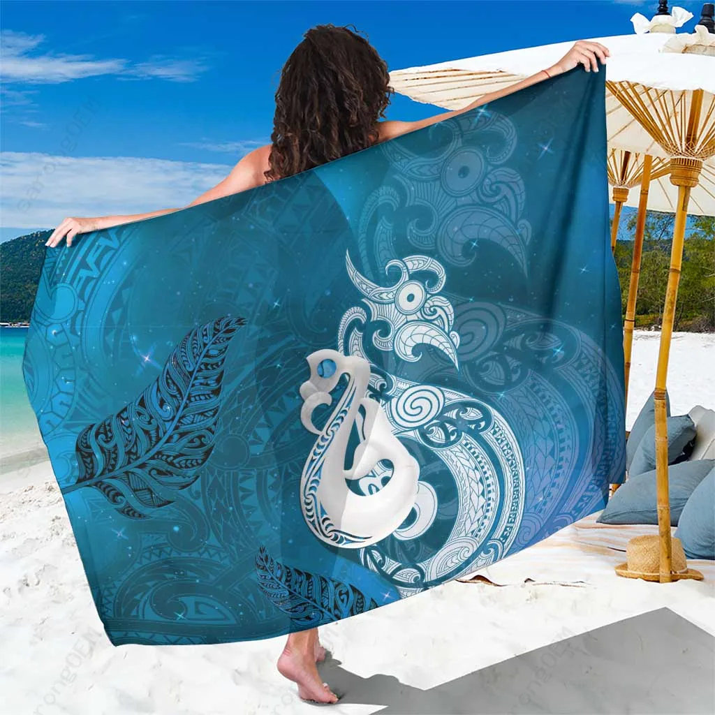 Blue Matariki Galaxy Maori Manaia Silver Fern Print Sarong South Pacific Cultural Beach Wrap Wholesale Pareo - main view