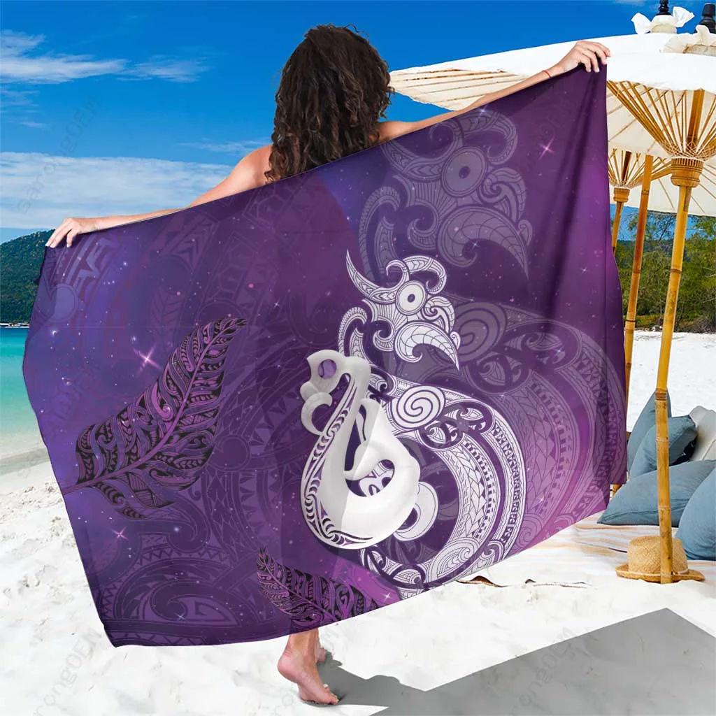 Purple Galaxy Maori Manaia Silver Fern Print Sarong South Pacific Cultural Beach Wrap Wholesale Pareo - main view
