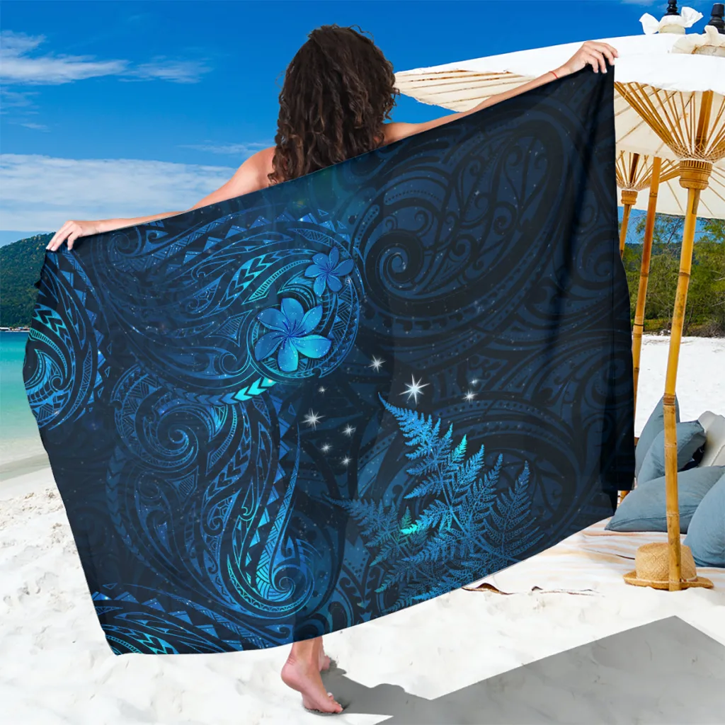 Black Matariki Stars Maori New Year Tribal Print Sarong Beach Wrap Polynesian Island Resort Cover Up Wholesale Pareo - main view