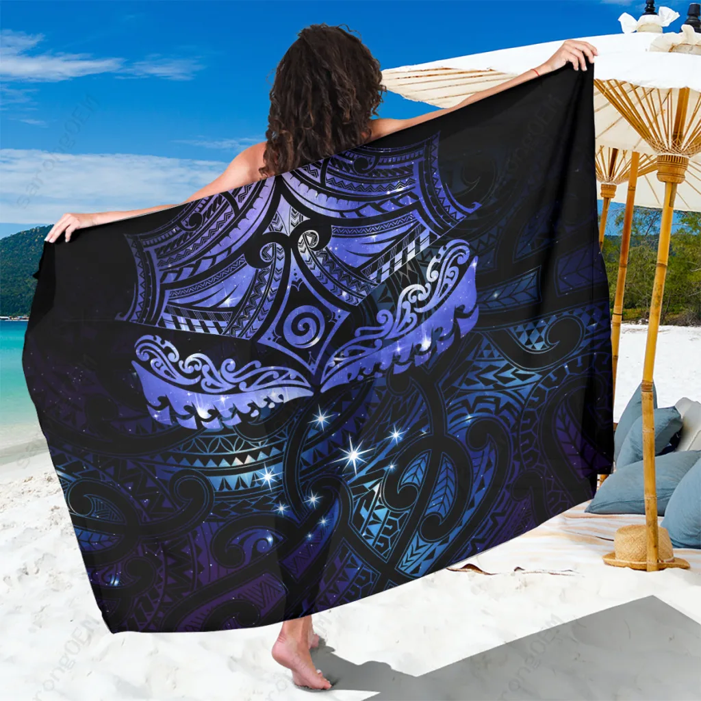 Navy Matariki Maori Pattern Starry Night Printed Sarong South Pacific Cultural Beach Wrap Wholesale Pareo - main view