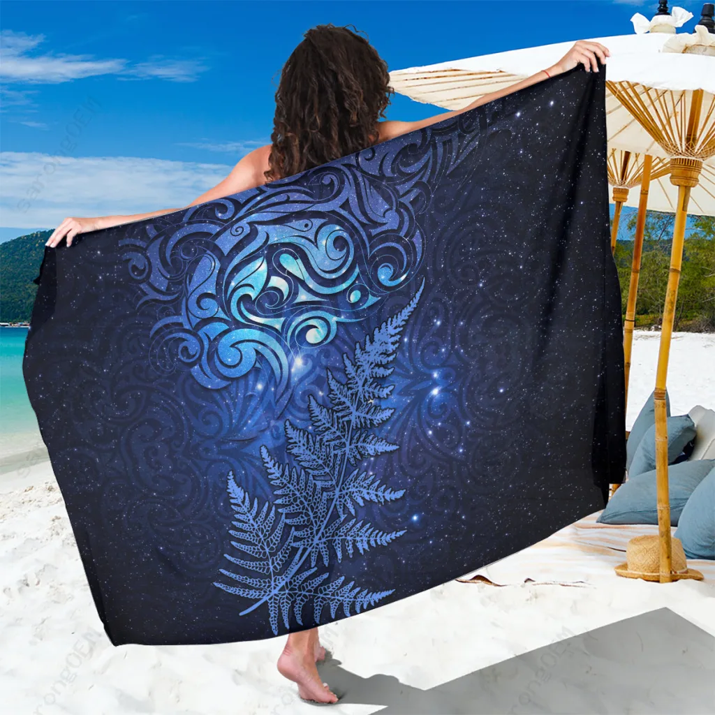 Silver Grey Maori Silver Fern Matariki Pattern Sarong Polynesian Beach Wrap Wholesale Pareo - main view