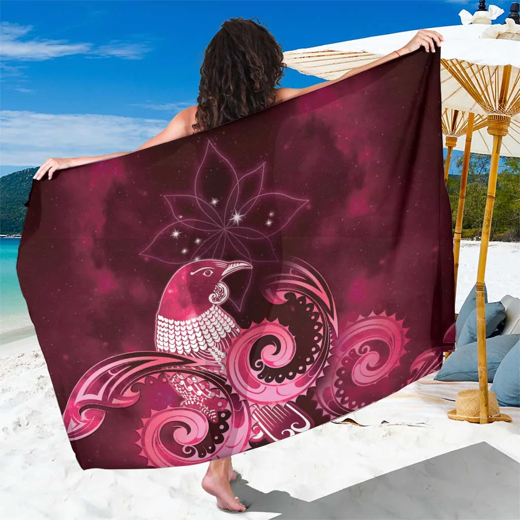 Magenta Galaxy Tui Bird Maori Matariki Star Print Sarong Polynesian Beach Wrap Pareo Wholesale - main view