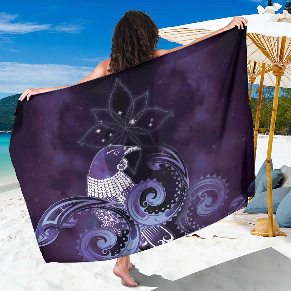 Purple Galaxy Tui Bird Maori Tribal Print Sarong Beach Wrap Polynesian Style Resort Cover Up Wholesale Pareo - main view