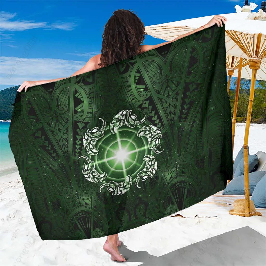 Green Maori Moko Galaxy Star Print Sarong Polynesian Beach Wrap Pareo Wholesale - main view