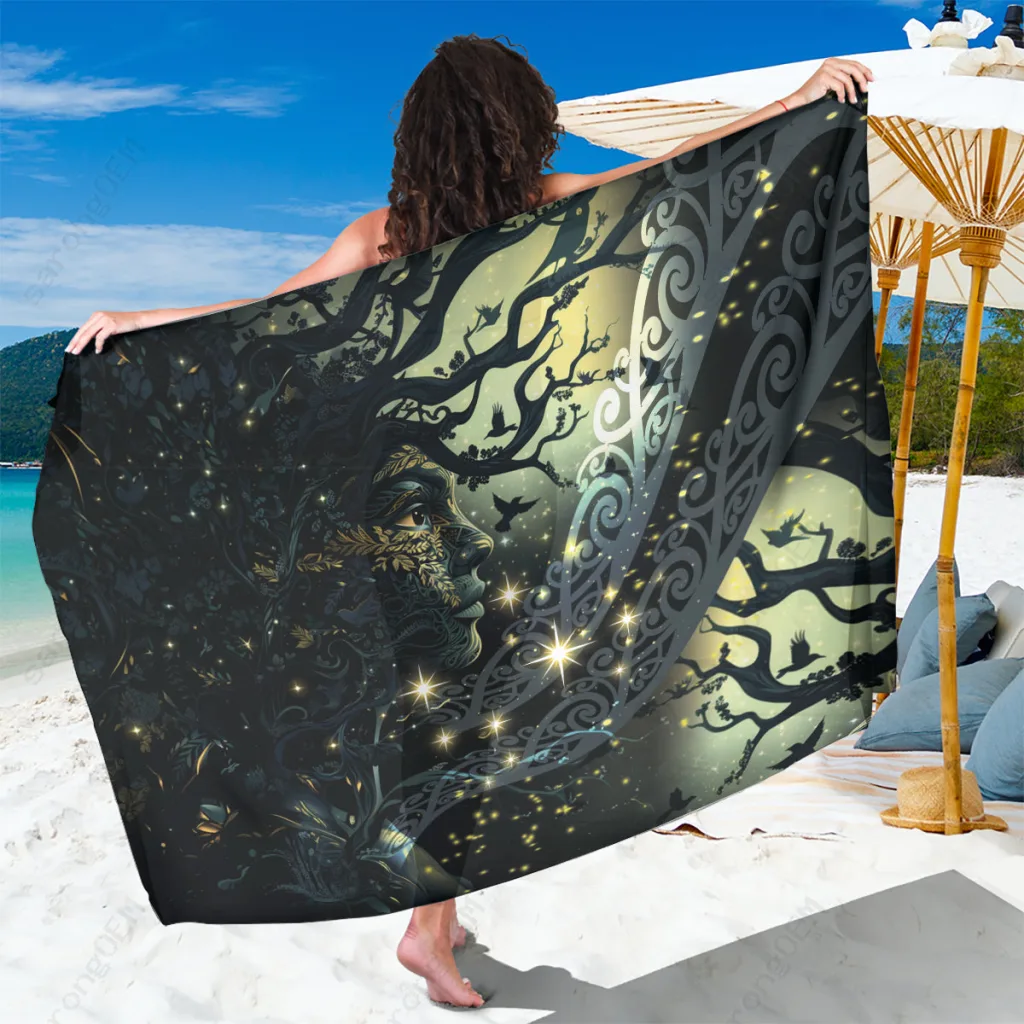 Starry Blue Matariki Tupuarangi Star Feather Tribal Print Sarong Maori Culture Beach Wrap Wholesale Pareo - main view