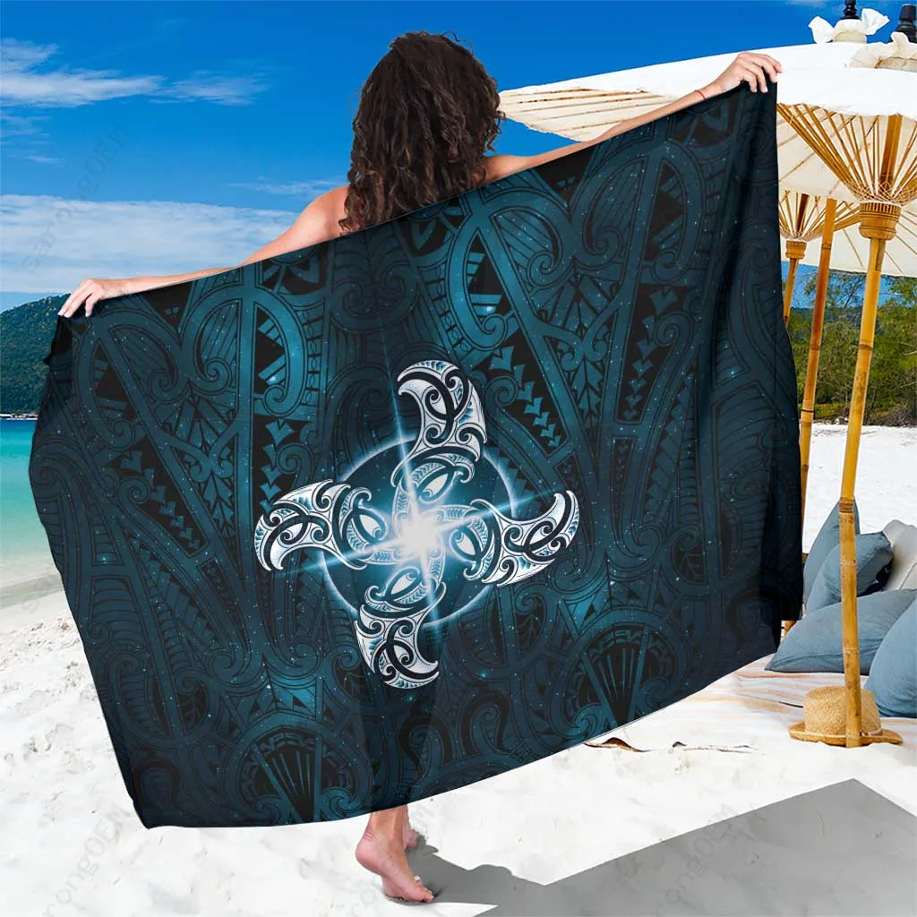 Dark Blue Galaxy Maori Moko Starry Sky Print Sarong Polynesian Beach Wrap Pareo Wholesale - main view