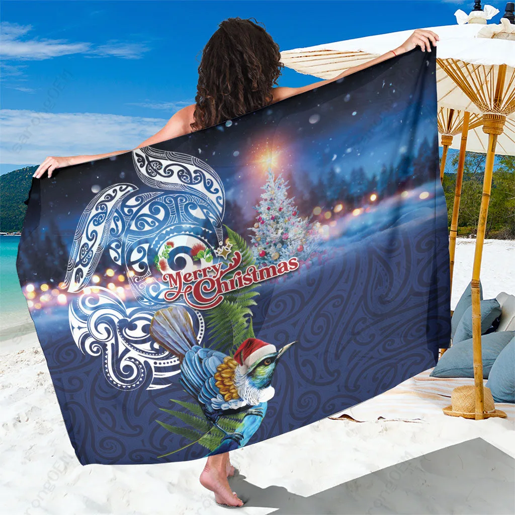Red Maori Tribal Tui Bird Christmas Sarong Polynesian Beach Wrap Holiday Resort Cover Up Wholesale Pareo - main view