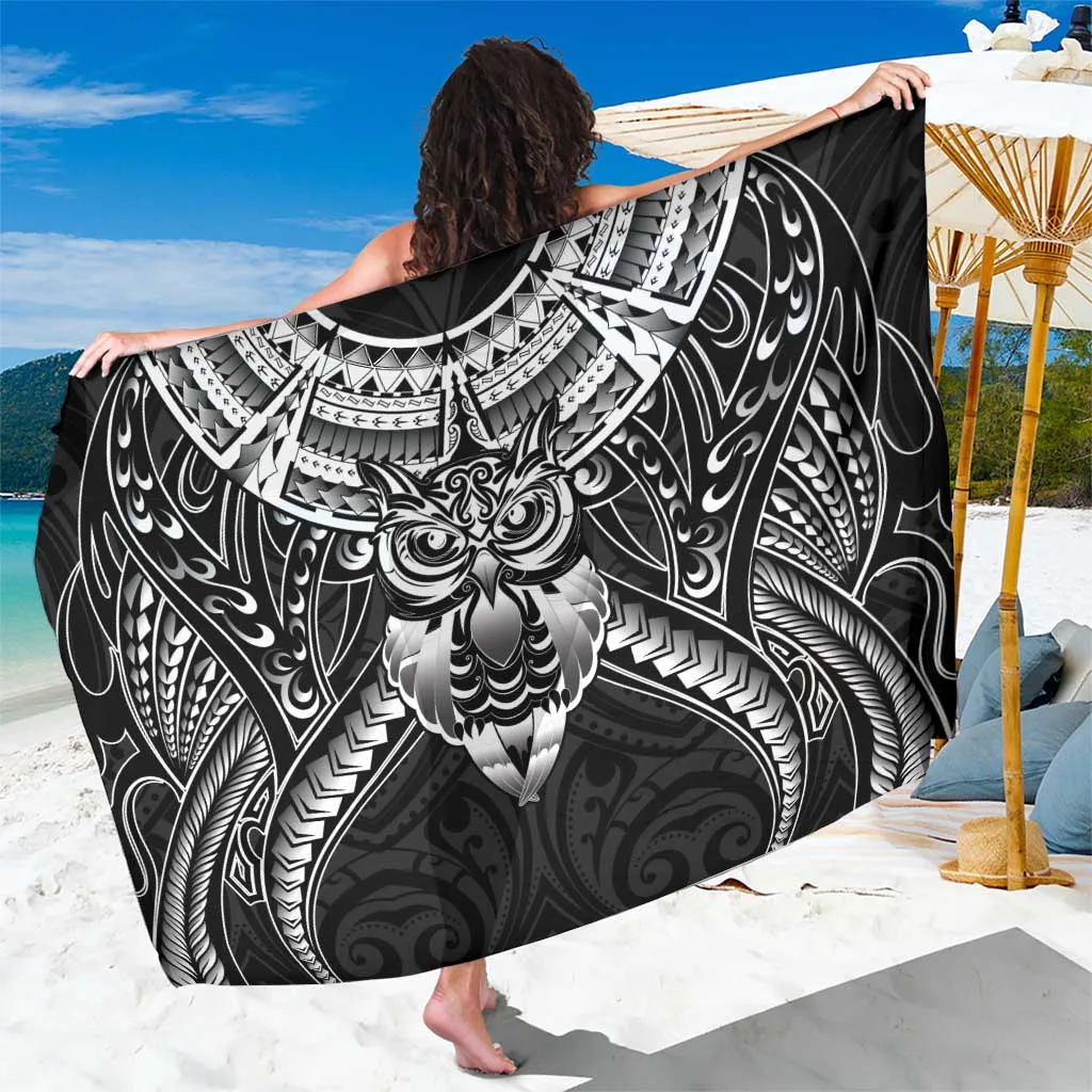 New Zealand Morepork Sarong Maori Pattern Black - main view