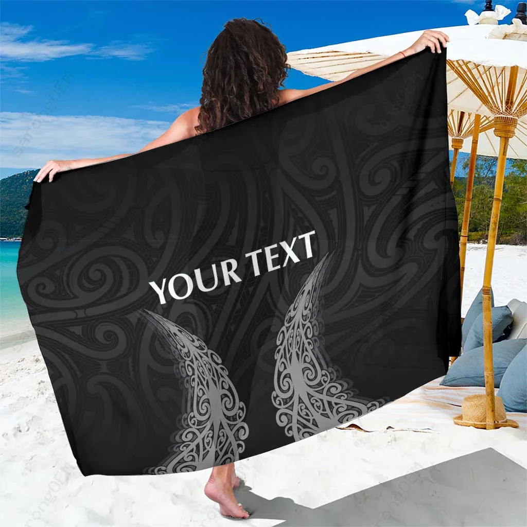 Black Maori Koru & Tattoo Jersey All-Over Print Sarong New Zealand Netball Theme South Pacific Island Beach Wrap Wholesale Pareo - related