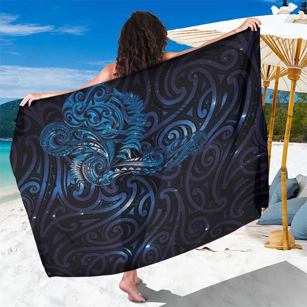 Deep Blue Galaxy Maori Tattoo Matariki Starry Sky Print Sarong Beach Wrap Pareo for New Zealand New Year Holiday OEM - main view