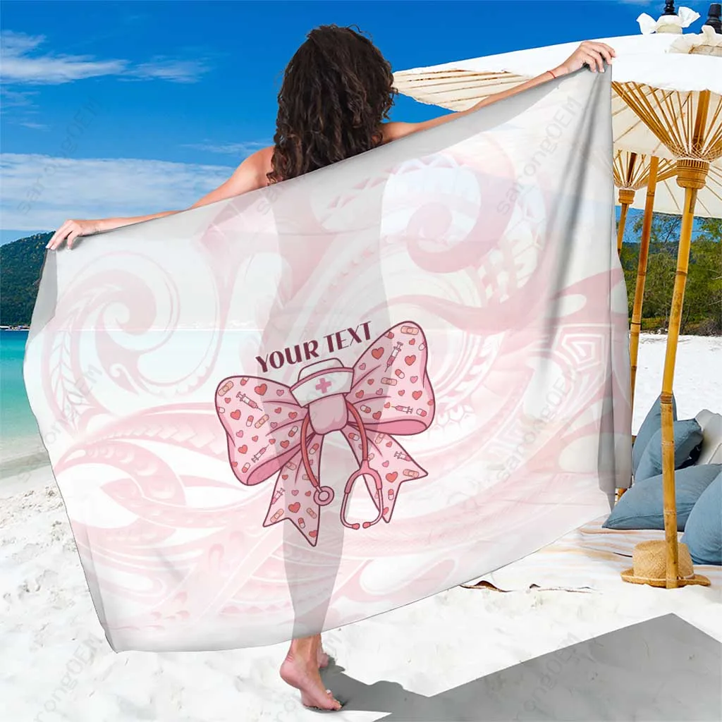 Pink Stethoscope Bow Maori Motif Print Sarong Polynesian Beach Wrap Cover Up Wholesale Pareo
