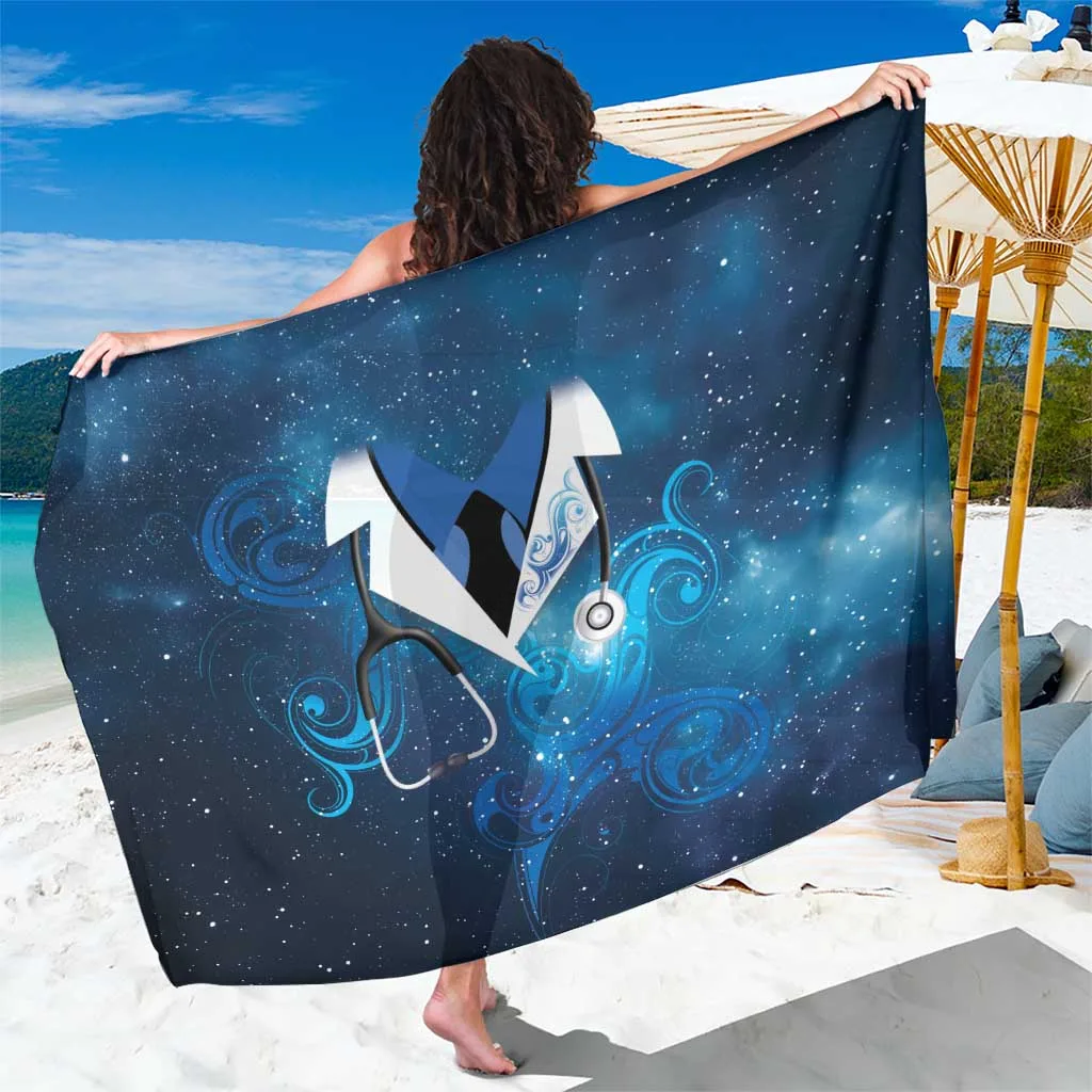 Black Galaxy Stethoscope Maori Motif Print Sarong Nurse Theme Beach Wrap Wholesale Pareo - main view