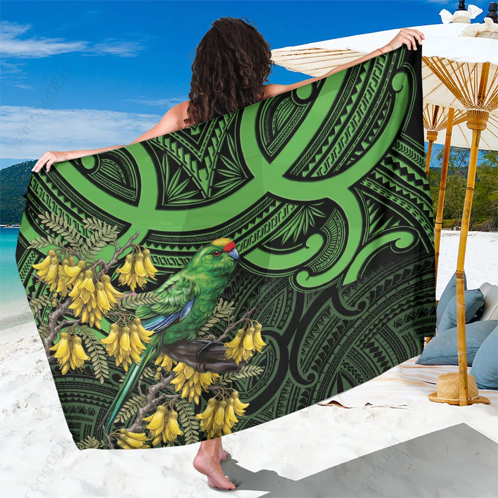 New Zealand Parakeet Maori Kowhai Pattern Sarong Beach Wrap Polynesian Island Resort Cover Up Wholesale Pareo - main view