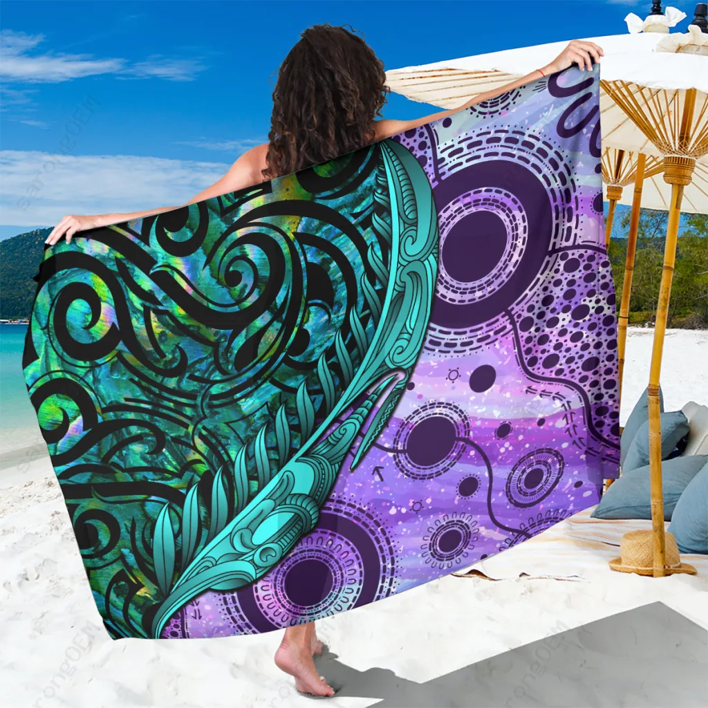 Colorful Paua Shell & Opal Unique Print Sarong South Pacific Tropical Beach Wrap Pareo Wholesale - main view