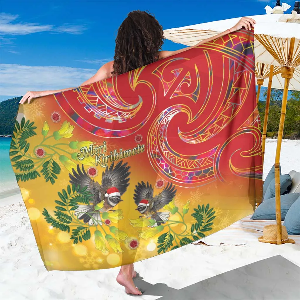 Red Christmas Piwakawaka Maori Koru Fern Print Sarong Beach Wrap Holiday Resort Pareo Wholesale - main view