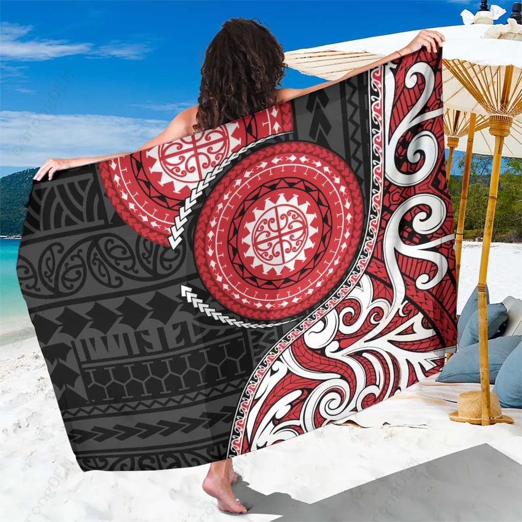 Red Maori Koru Spiral Simple Print Sarong Polynesian Style Beach Wrap Pareo Wholesale