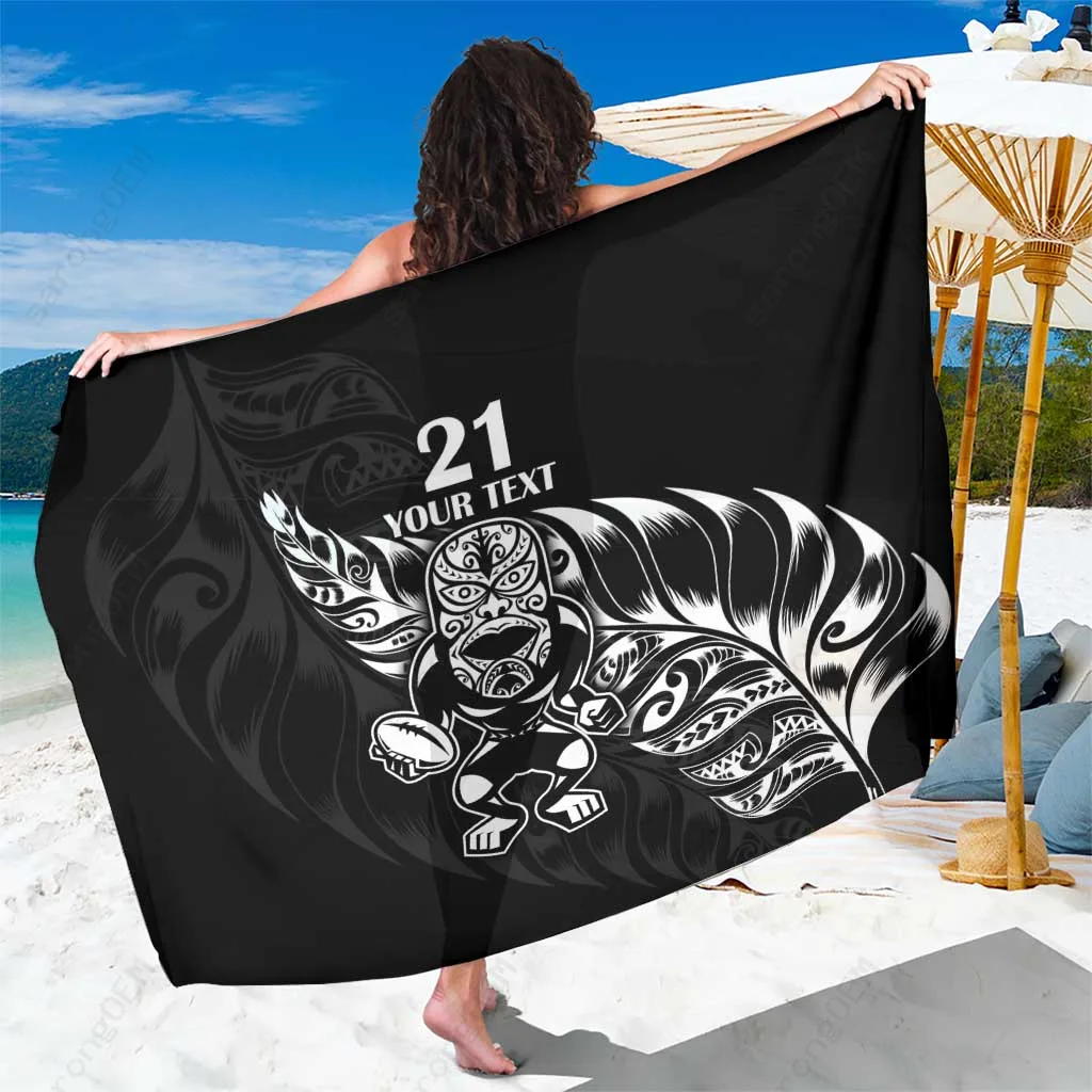 Black Custom All Black Fern Sarong Polynesian Tribal Print Beach Wrap Rayon Pareo Wholesale OEM - main view