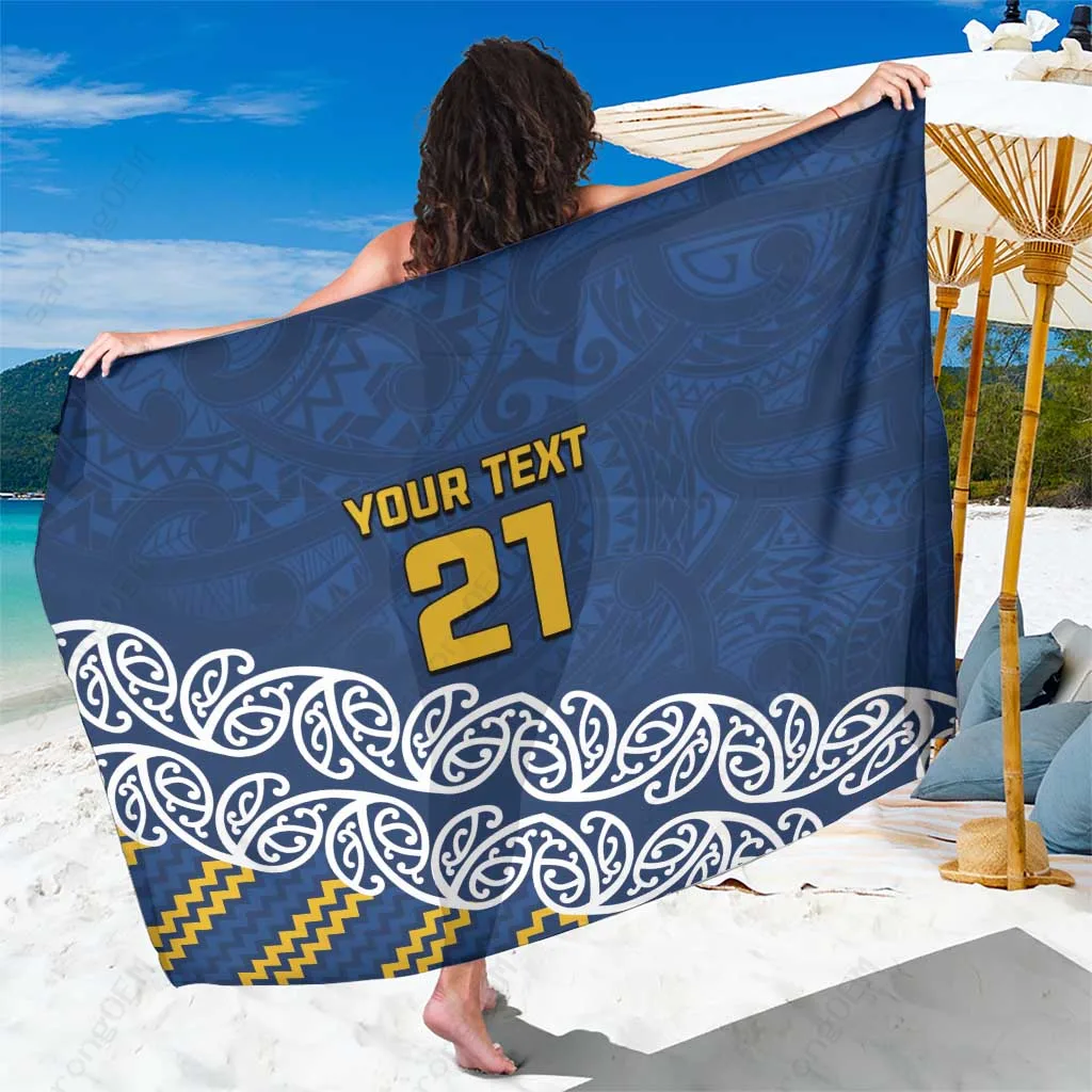Black Maori Kowhaiwhai Pattern Custom Sarong New Zealand Rugby Pacific Style Beach Wrap Pareo Wholesale - main view