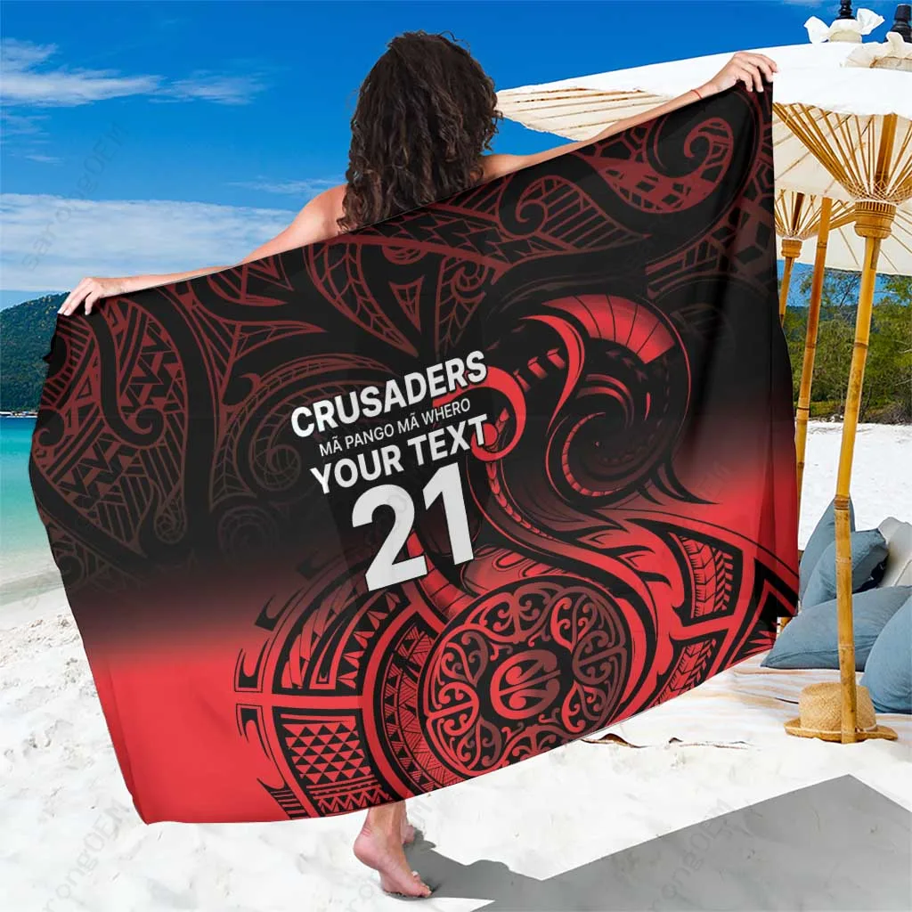 Black Maori Tribal Tattoo Print Sarong Polynesian South Pacific Beach Wrap Custom OEM Pareo - main view