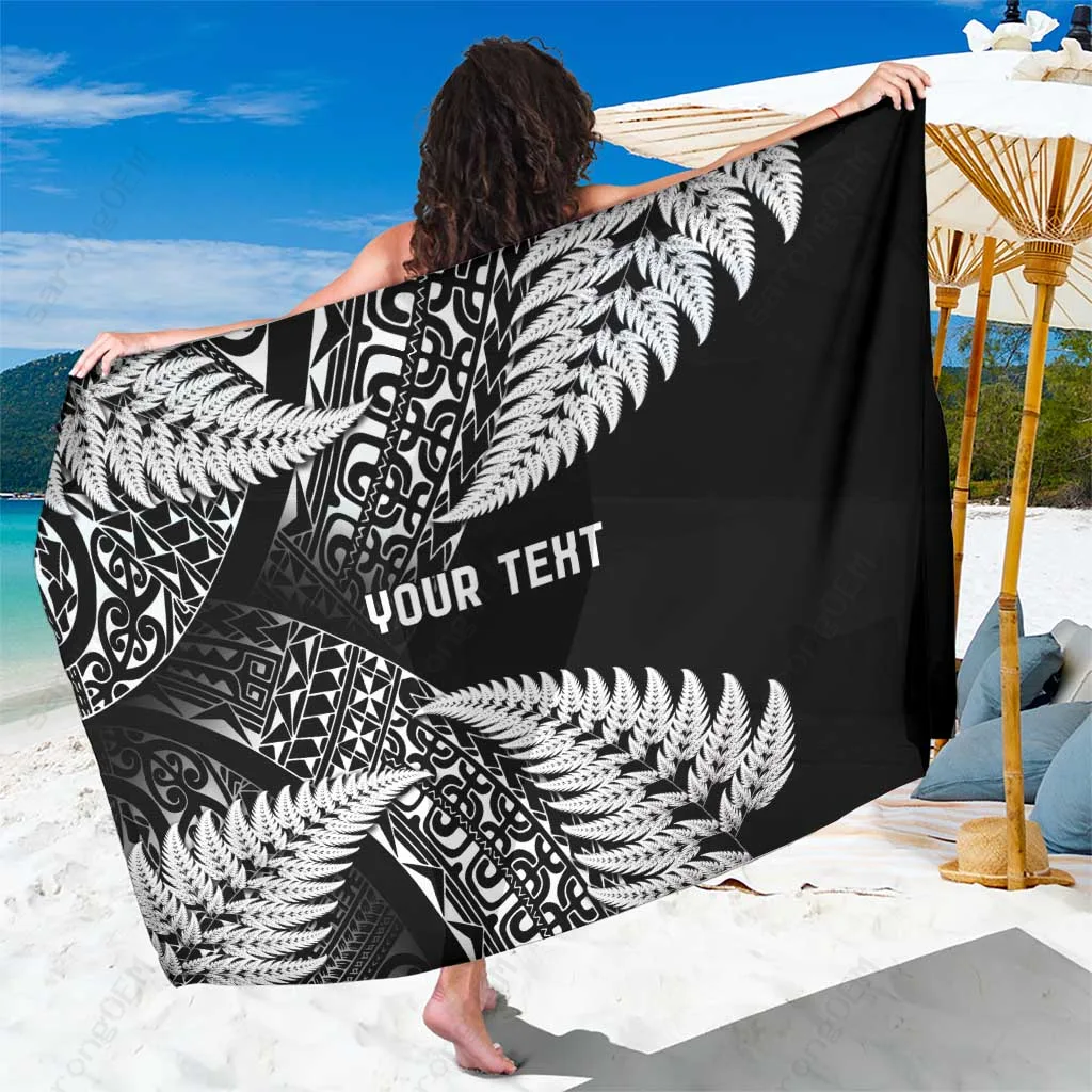 Black Maori Fern Pattern Sarong Polynesian Tribal Print Beach Wrap Custom OEM Pareo - main view