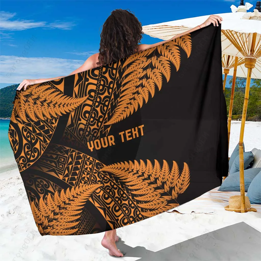 Gold Maori Fern Pattern Sarong Polynesian Beach Wrap Custom OEM Pareo Cover Up - main view