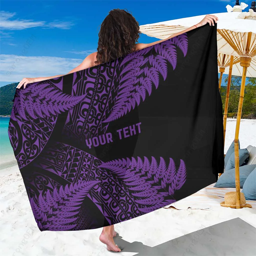 Purple Maori Fern Pattern Sarong Polynesian South Pacific Beach Wrap Pareo Wholesale Custom - main view