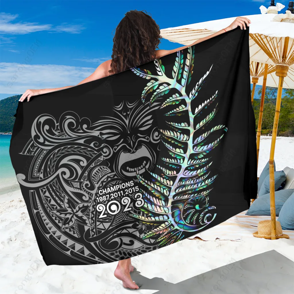 Black Shell Mandala Print Sarong Polynesian Beach Wrap Cover Up Rayon Wholesale Pareo - main view