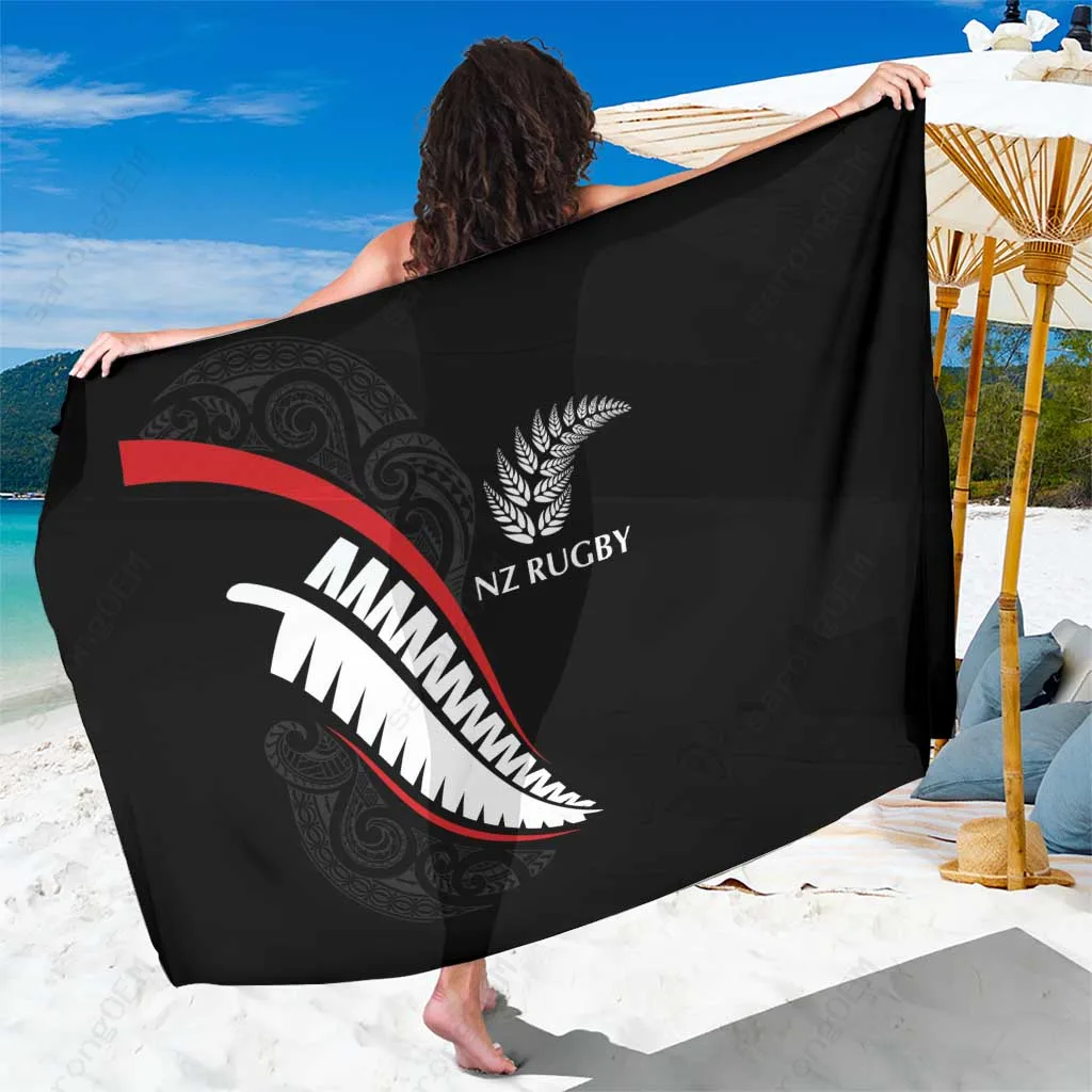 Silver Fern Maori Tattoo Sporty Print Sarong Beach Wrap New Zealand Rugby Style Custom OEM - main view