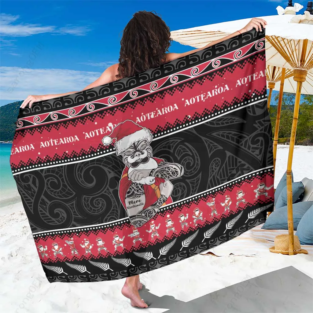 Red Green Tiki Santa Palm Print Sarong Polynesian Christmas Beach Wrap Pareo Wholesale