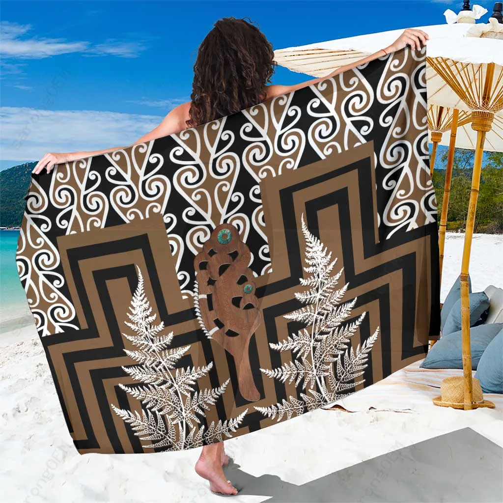 Black Maori Maripi Knife Poutama Art Print Sarong Polynesian Tribal Beach Wrap Wholesale Pareo - main view