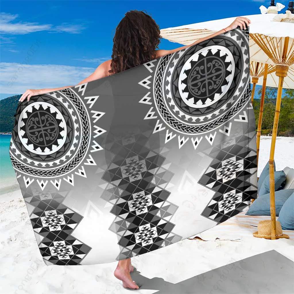 Red New Zealand Maori Taniko Inspired Art Print Sarong Beach Wrap Polynesian Style Cover Up Wholesale Pareo - main view
