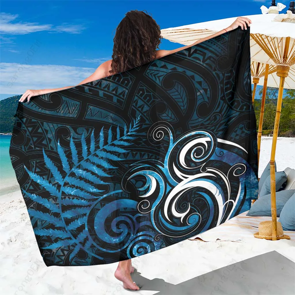 Ocean Blue Maori Wave Pattern Sarong Beach Wrap Summer Island Resort Cover Up Wholesale Pareo - main view