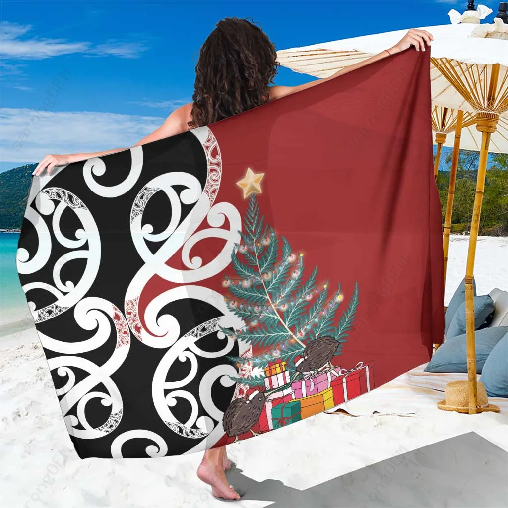 Silver Christmas Tree Silver Fern Sarong Beach Wrap Maori Kiwi Holiday Resort Pareo Wholesale - main view
