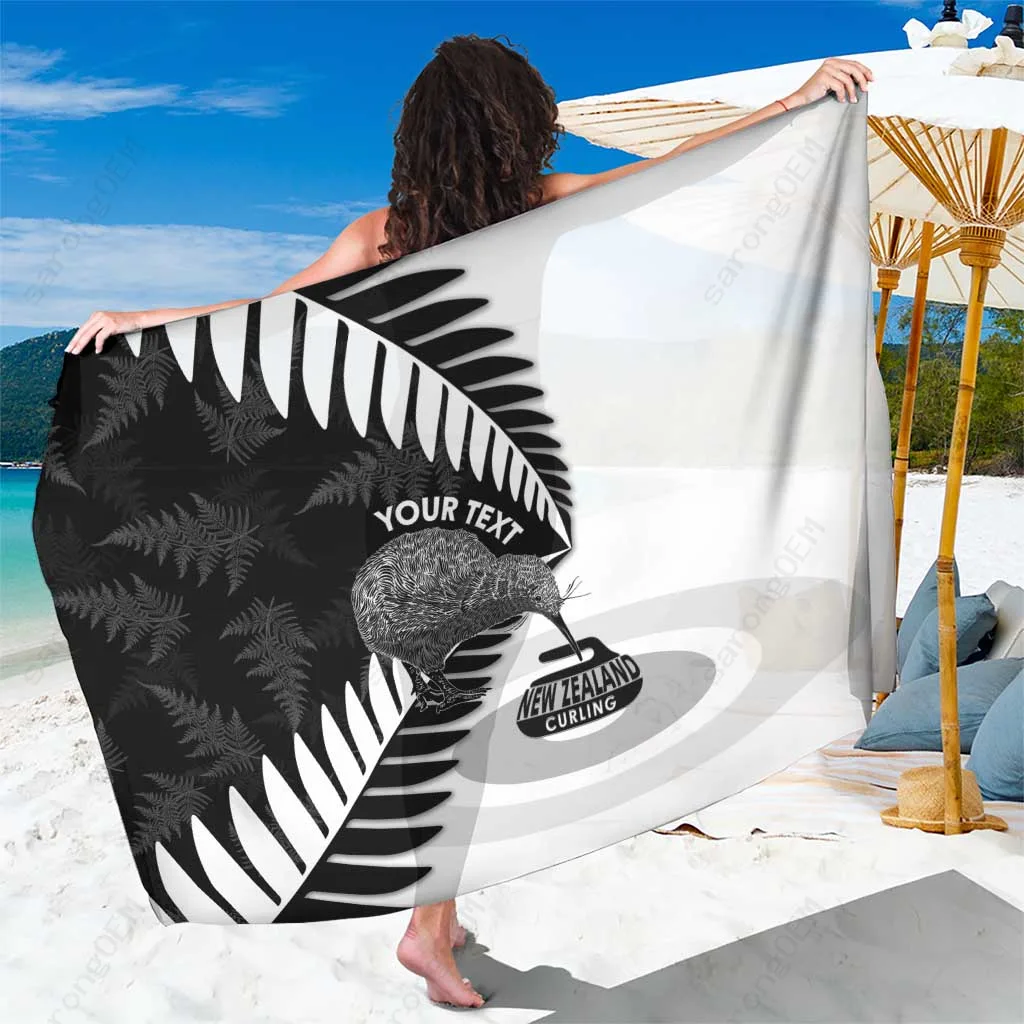 Black Silver Fern Maori Tattoo Print Sarong Pareo Beach Wrap South Pacific Island Resort Cover Up Wholesale - main view