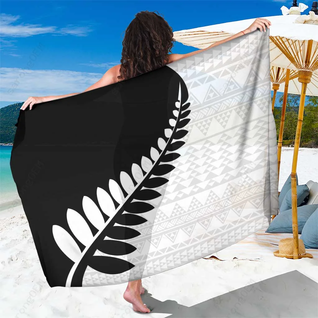 Silver Silver Fern Niho Taniwha Tribal Print Sarong Polynesian Beach Wrap Resort Cover Up Wholesale Pareo - main view
