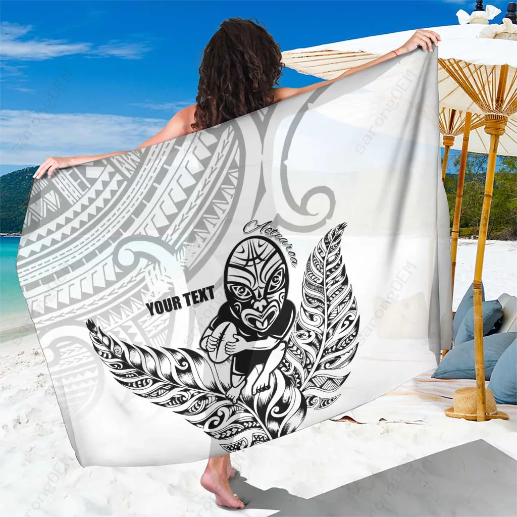 White Tiki Silver Fern Custom Print Sarong Maori New Zealand Culture Beach Wrap Pareo Wholesale - main view