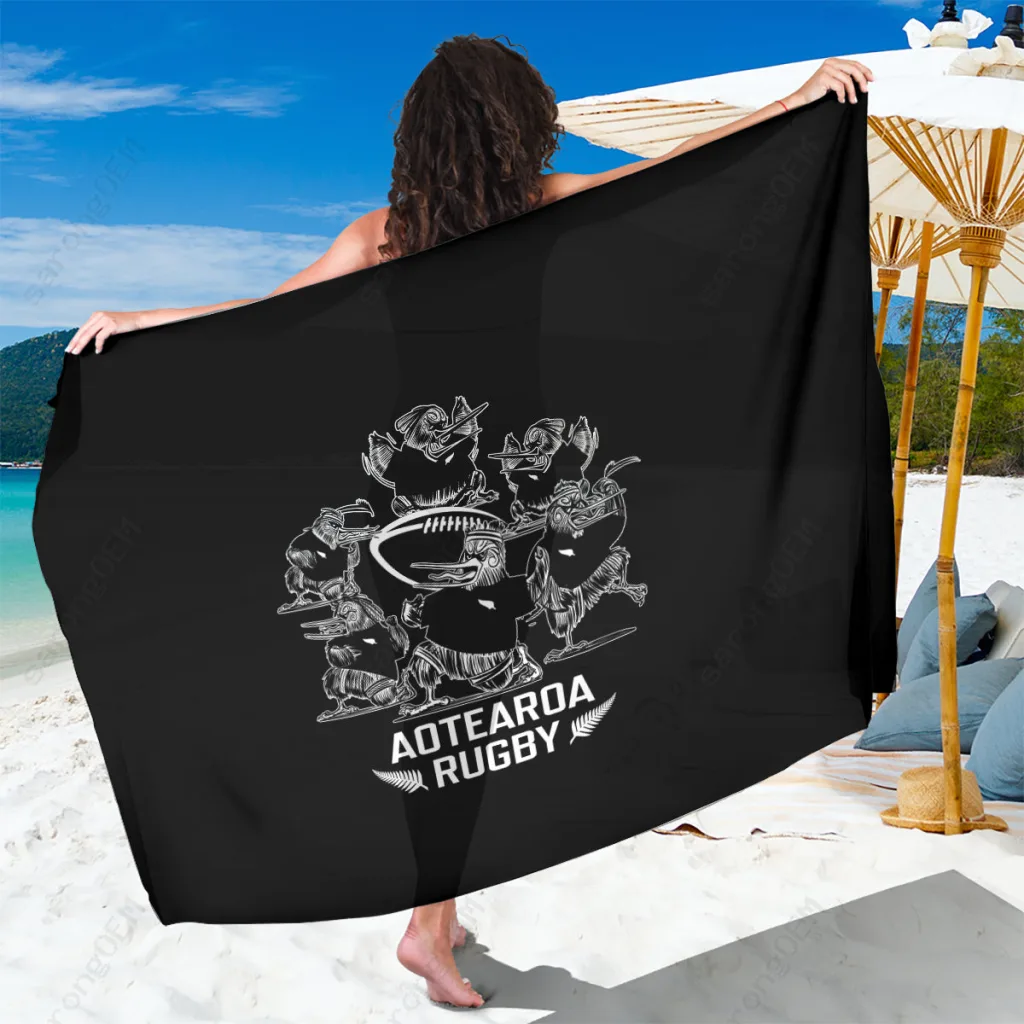 Silver New Zealand Silver Fern Rugby Haka Aotearoa Kiwi Dance Print Sarong South Pacific Beach Wrap Wholesale Pareo - main view