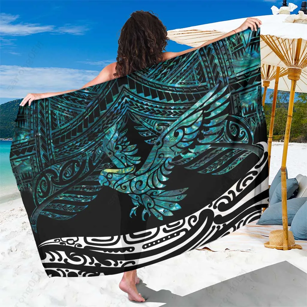 Paua Shell Pink NZ Cockatoo Maori Tattoo Print Sarong Polynesian Beach Wrap Wholesale Pareo - main view