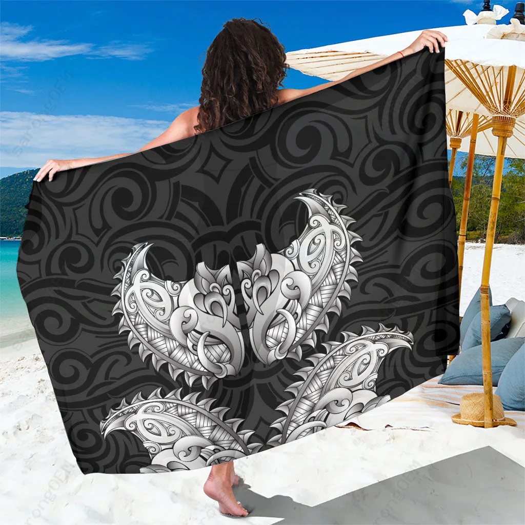 Black Maori Ta Moko Tribal Chest Tattoo Print Sarong New Zealand Polynesian Beach Wrap Wholesale Pareo - main view