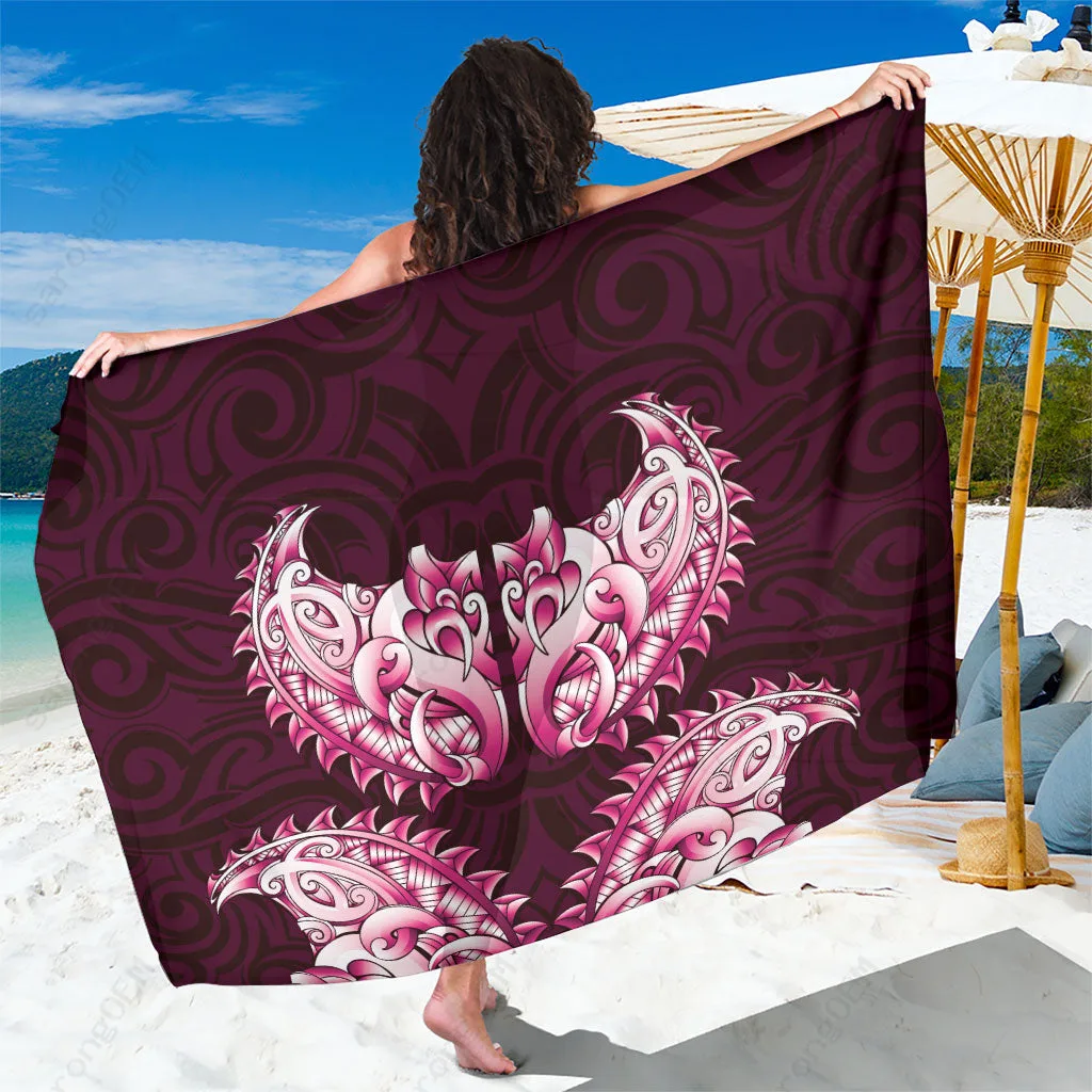 Pink Maori Ta Moko Chest Tattoo Print Sarong New Zealand Polynesian Tribal Beach Wrap Wholesale Pareo - main view