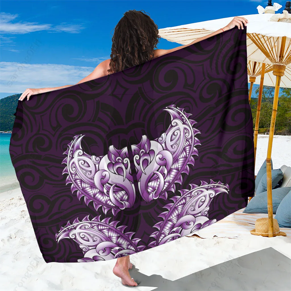 Purple Maori Ta Moko Chest Tattoo Print Sarong New Zealand Indigenous Culture Beach Wrap Wholesale Pareo - main view