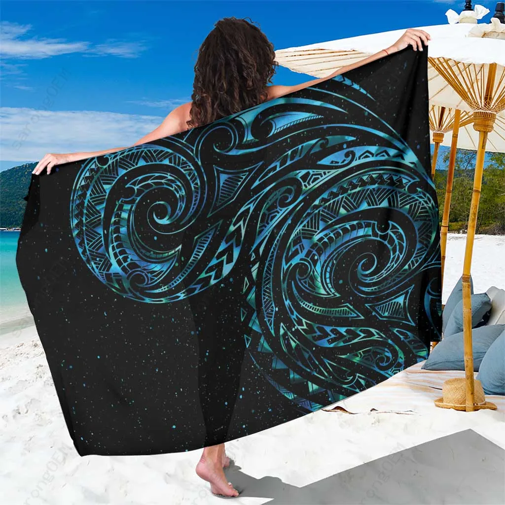 Black Tribal Tattoo Sarong with Matariki Art Print Polynesian Beach Wrap Wholesale Pareo